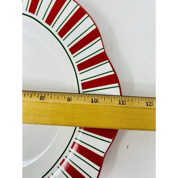 Pier 1 Imports Red Green Stripe Candy Cane 11” Dinner Plate Scalloped Christmas - Picture 9 of 9
